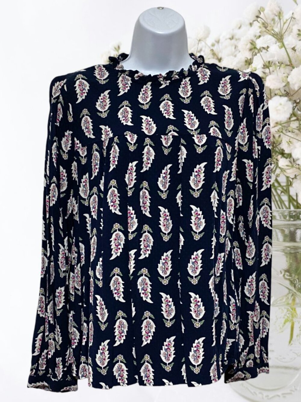 Loft-Women's Large Pullover Top Long Sleeve Multi-Color Floral Light Weight